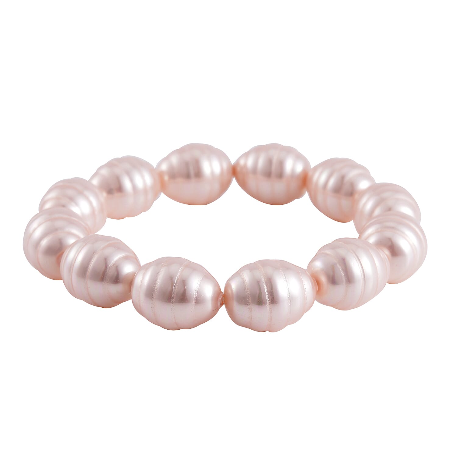 Pink Color Shell Pearl Beaded Stretch Bracelet and Earrings in Stainless Steel 1.01 ctw