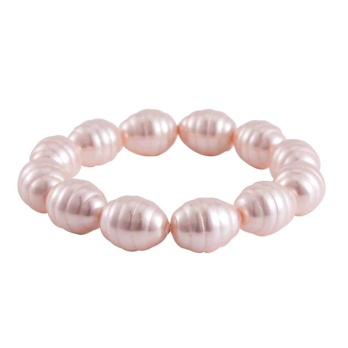 Pink Color Shell Pearl Beaded Stretch Bracelet and Earrings in Stainless Steel 1.01 ctw image number 2