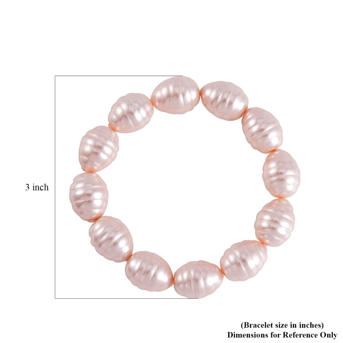Pink Color Shell Pearl Beaded Stretch Bracelet and Earrings in Stainless Steel 1.01 ctw image number 3