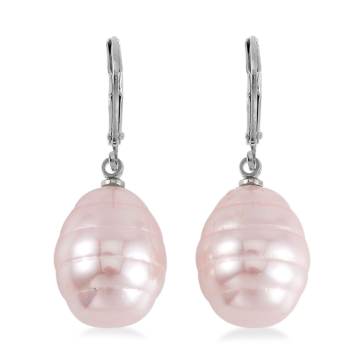 Pink Color Shell Pearl Beaded Stretch Bracelet and Earrings in Stainless Steel 1.01 ctw