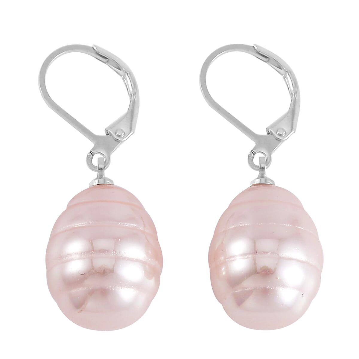 Pink Color Shell Pearl Beaded Stretch Bracelet and Earrings in Stainless Steel 1.01 ctw