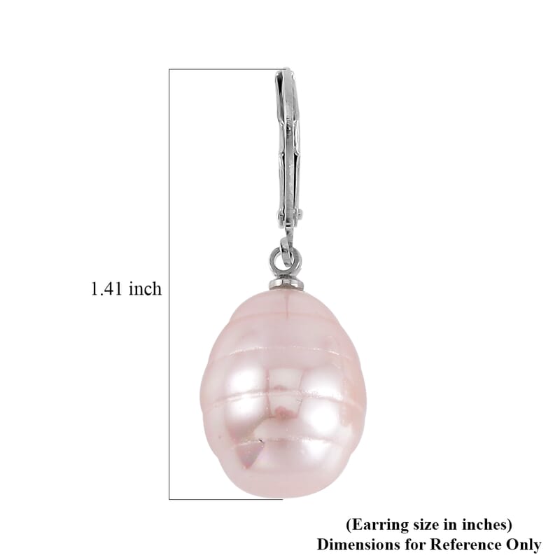 Pink Color Shell Pearl Beaded Stretch Bracelet and Earrings in Stainless Steel 1.01 ctw