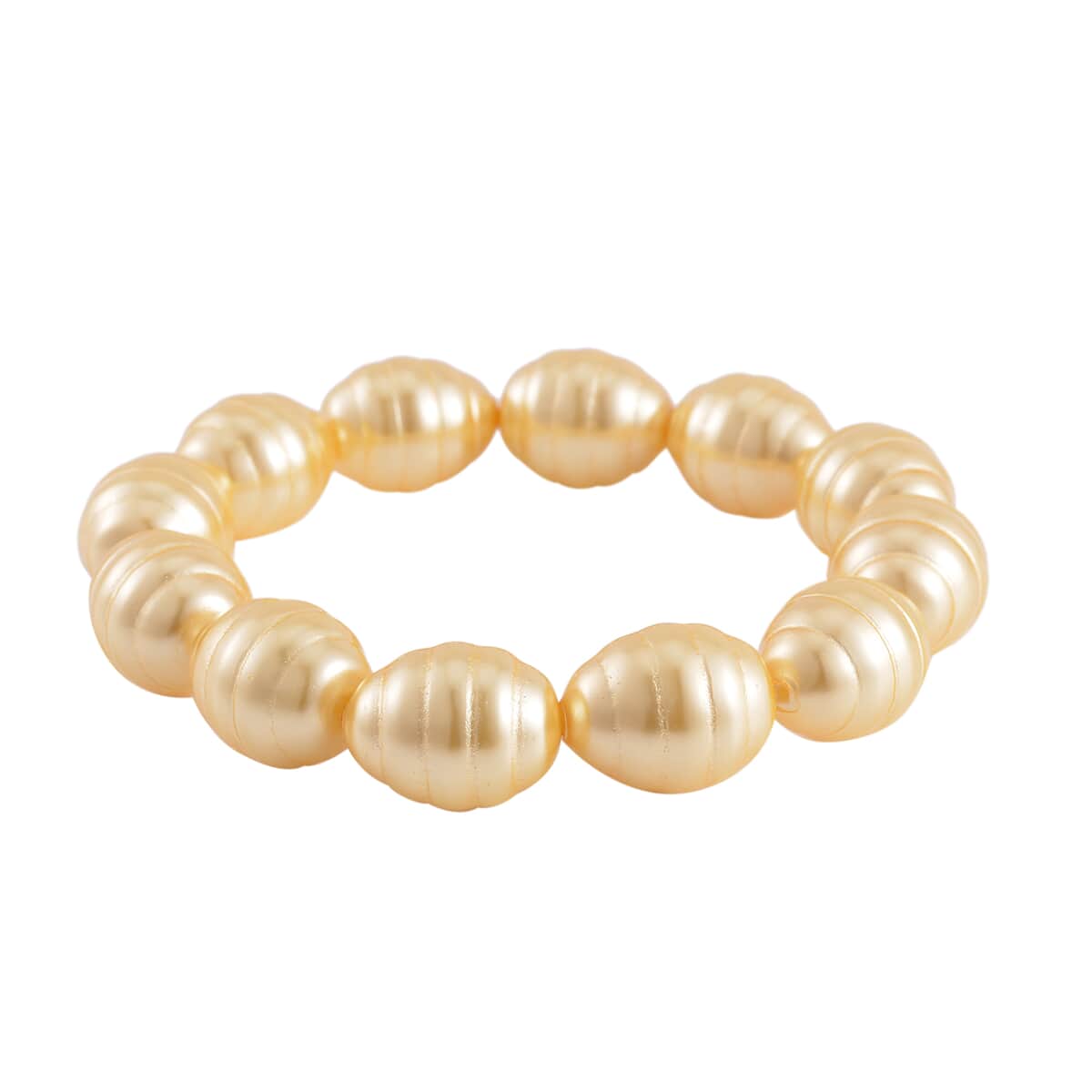 Golden Shell Pearl Beaded Stretch Bracelet and Earrings in Stainless Steel image number 2