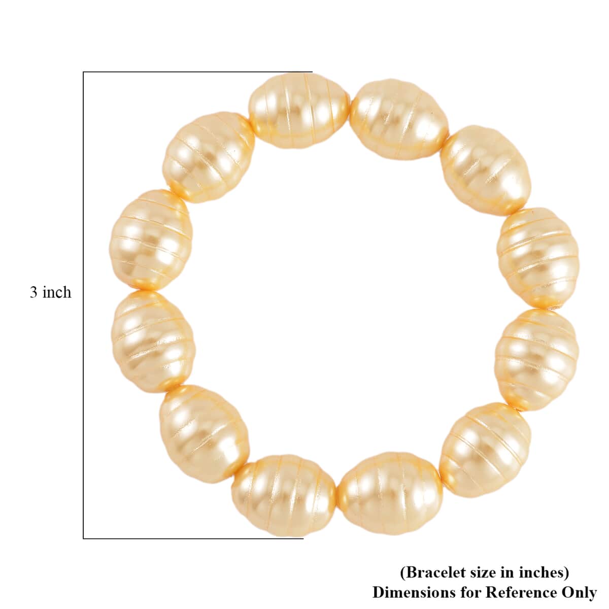 Golden Shell Pearl Beaded Stretch Bracelet and Earrings in Stainless Steel image number 3