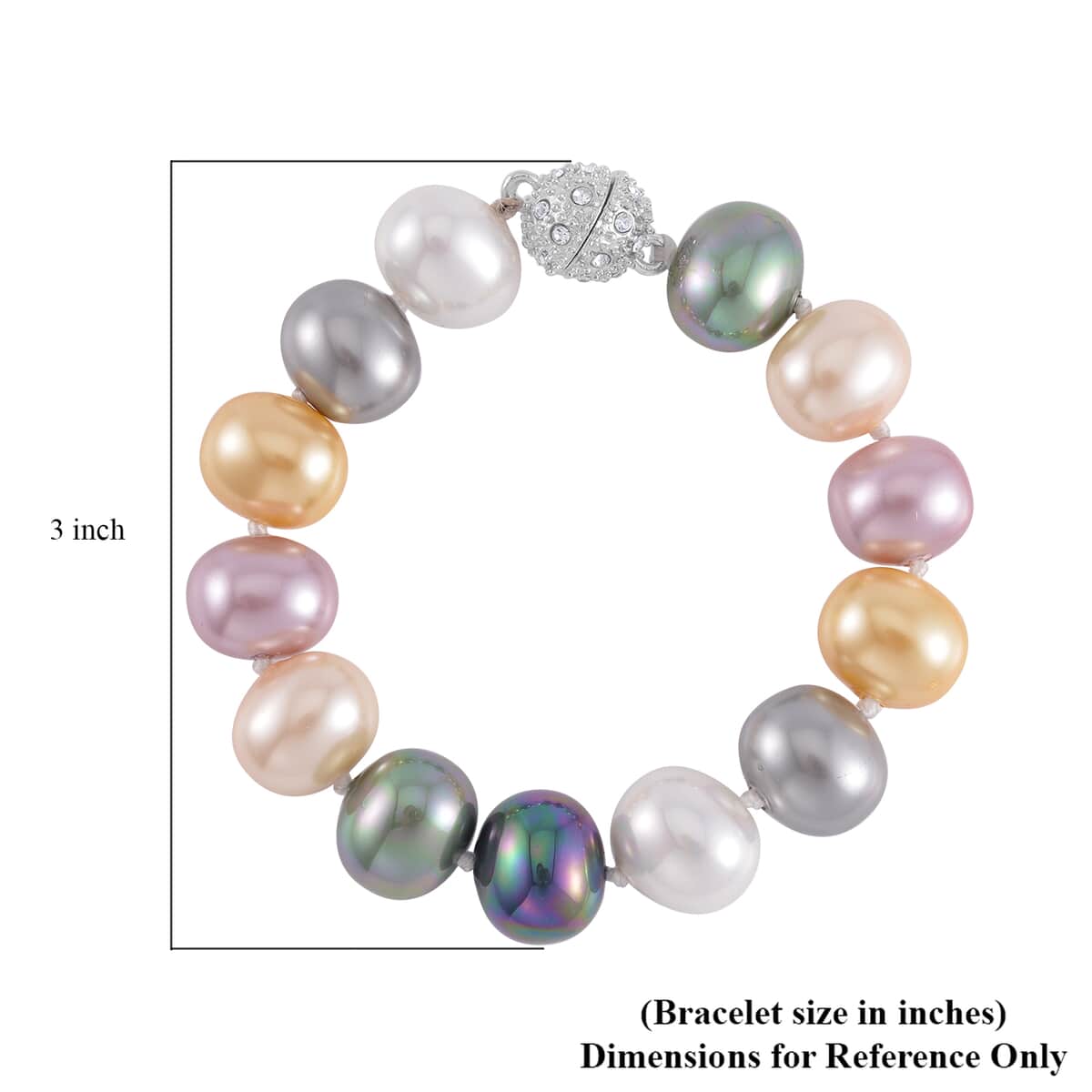 Multi Color Shell Pearl, Austrian Crystal Bracelet (8.0In) and Dangle Earrings in Silvertone image number 3