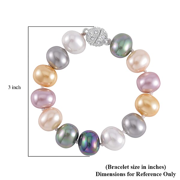 Multi Color Shell Pearl, Austrian Crystal Bracelet (8.0In) and Dangle Earrings in Silvertone
