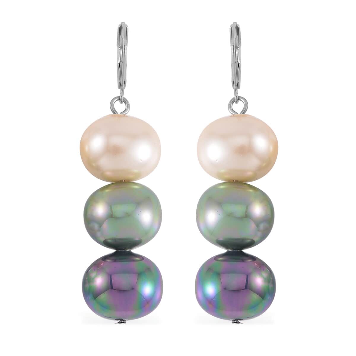 Multi Color Shell Pearl, Austrian Crystal Bracelet (8.0In) and Dangle Earrings in Silvertone image number 4