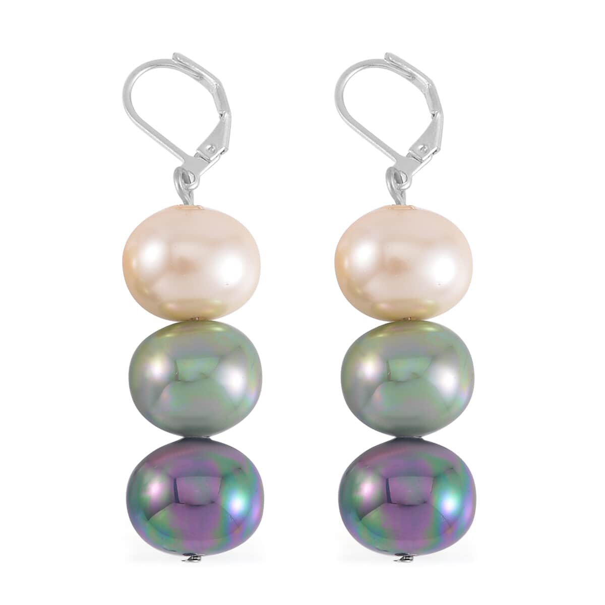 Multi Color Shell Pearl, Austrian Crystal Bracelet (8.0In) and Dangle Earrings in Silvertone image number 5