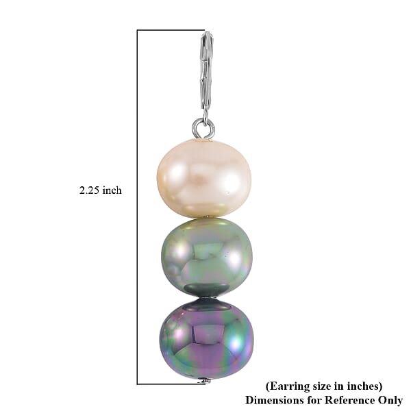 Multi Color Shell Pearl, Austrian Crystal Bracelet (8.0In) and Dangle Earrings in Silvertone