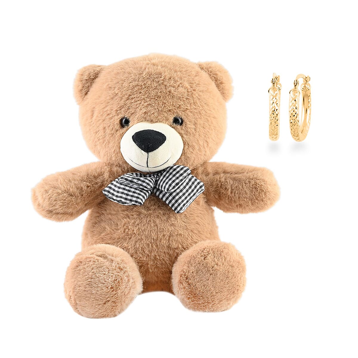 14K Yellow Gold 20X3mm Diamond-Cut Hoop Earrings with Teddy Bear Packaging image number 0