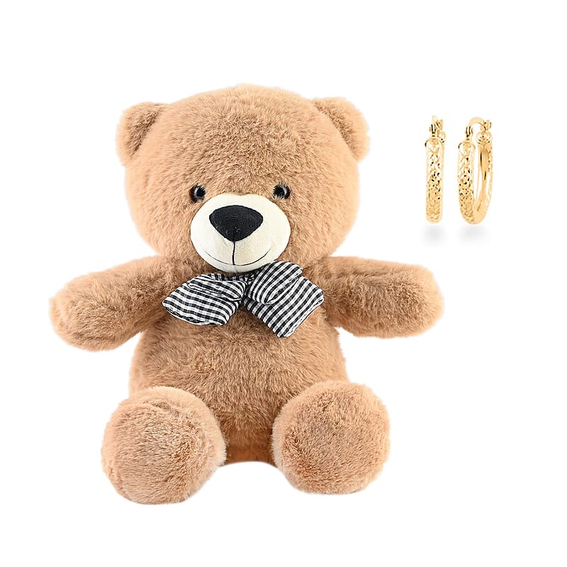 14K Yellow Gold Diamond-Cut Hoop Earrings with Teddy Bear Packaging 1.20 Grams