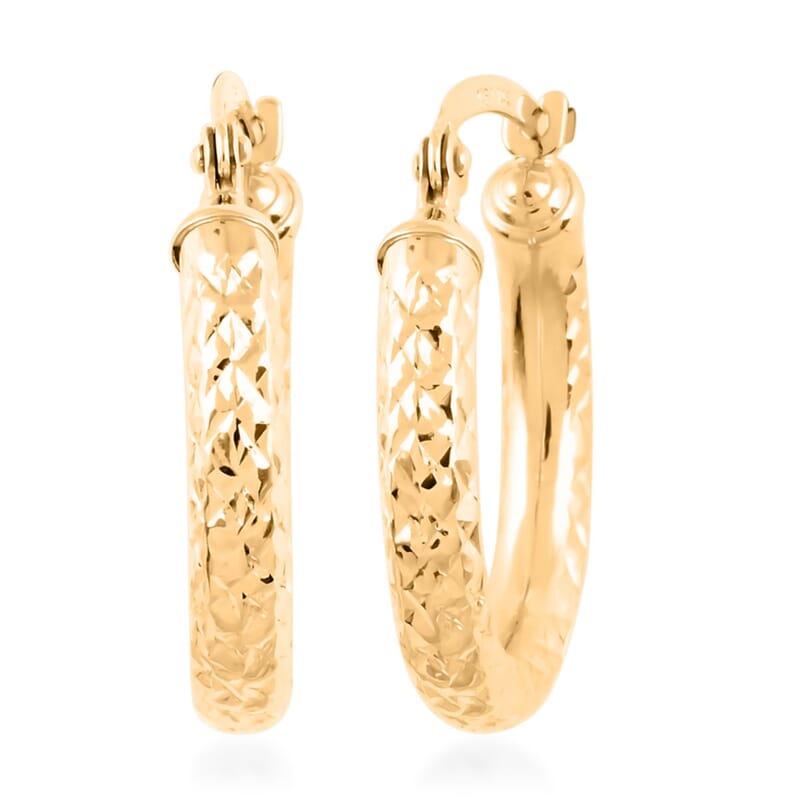 14K Yellow Gold Diamond-Cut Hoop Earrings with Teddy Bear Packaging 1.20 Grams