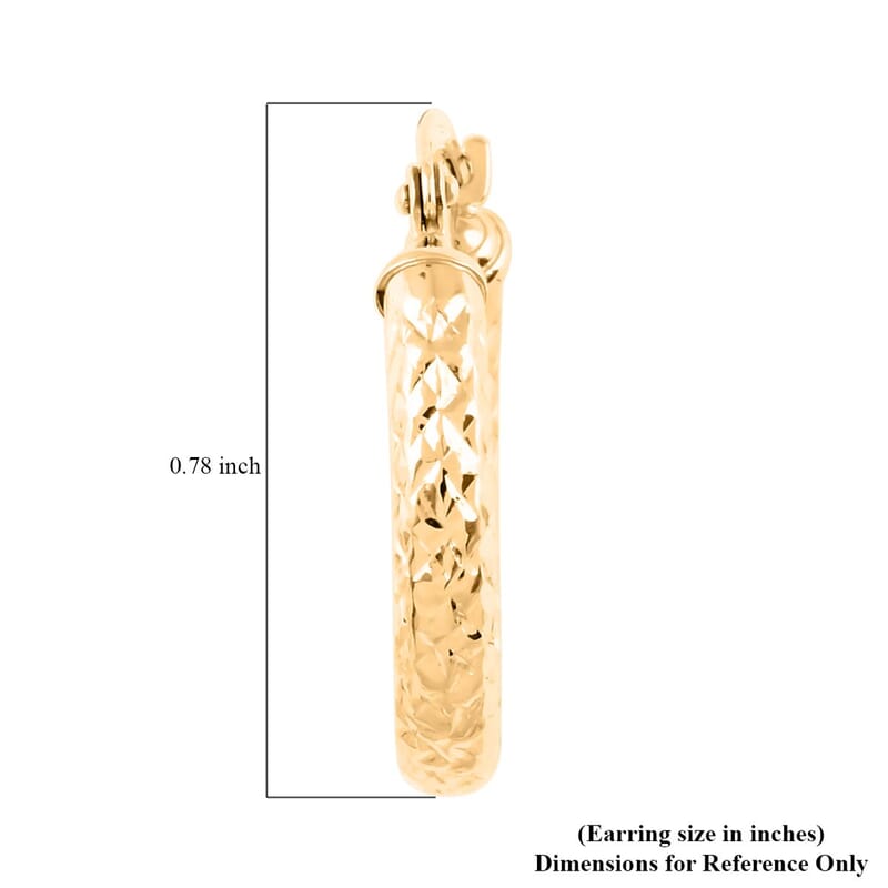 14K Yellow Gold Diamond-Cut Hoop Earrings with Teddy Bear Packaging 1.20 Grams