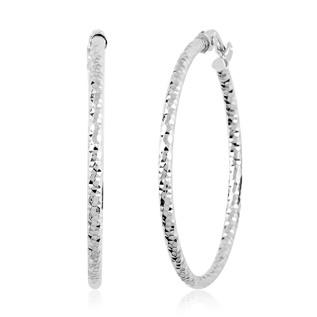 14K White Gold Diamond-Cut Hoop Earrings 1.60 Grams with Teddy Bear Packaging 1.60 Grams
