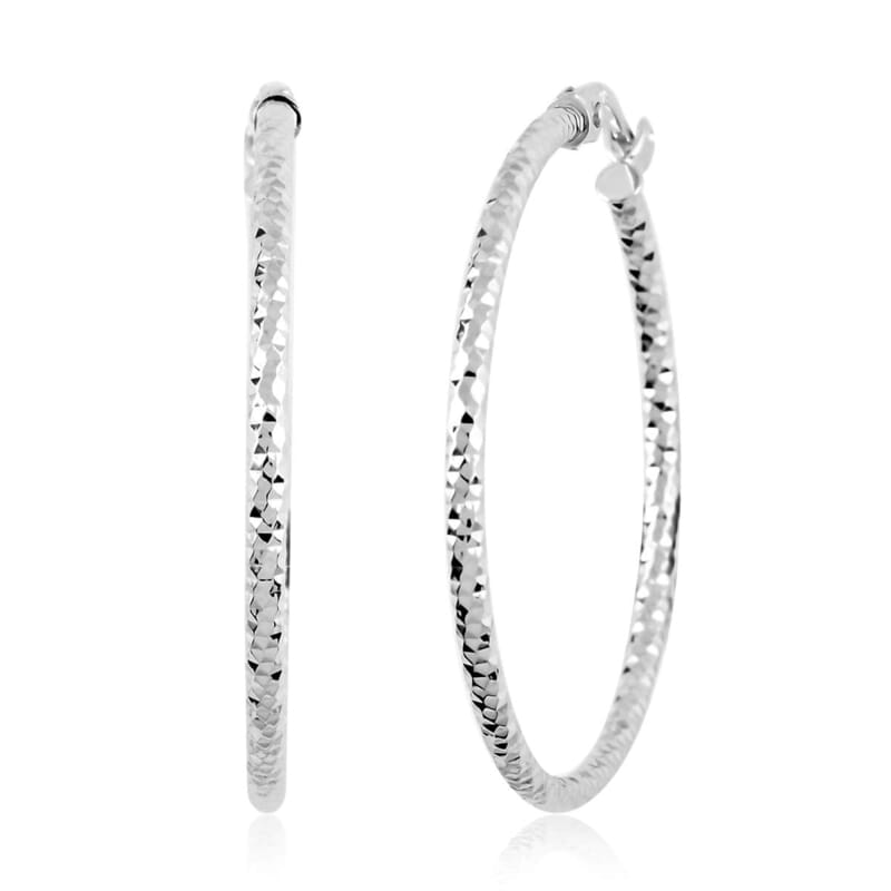 14K White Gold Diamond-Cut Hoop Earrings 1.60 Grams with Teddy Bear Packaging 1.60 Grams
