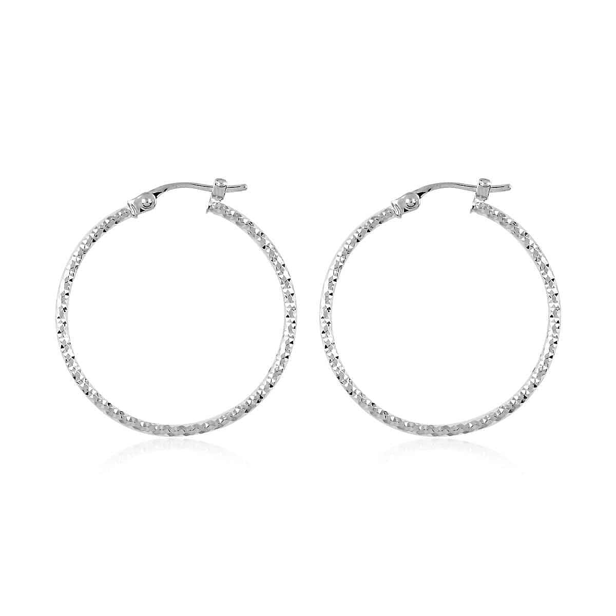 14K White Gold Diamond-Cut Hoop Earrings 1.60 Grams with Teddy Bear Packaging 1.60 Grams