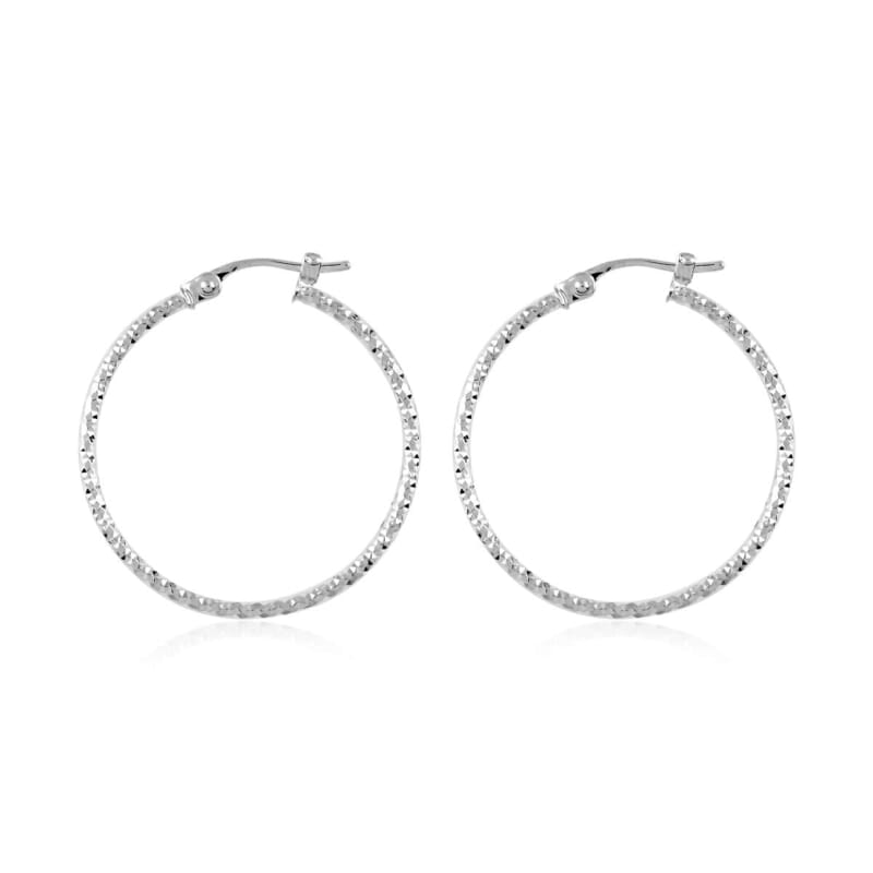 14K White Gold Diamond-Cut Hoop Earrings 1.60 Grams with Teddy Bear Packaging 1.60 Grams