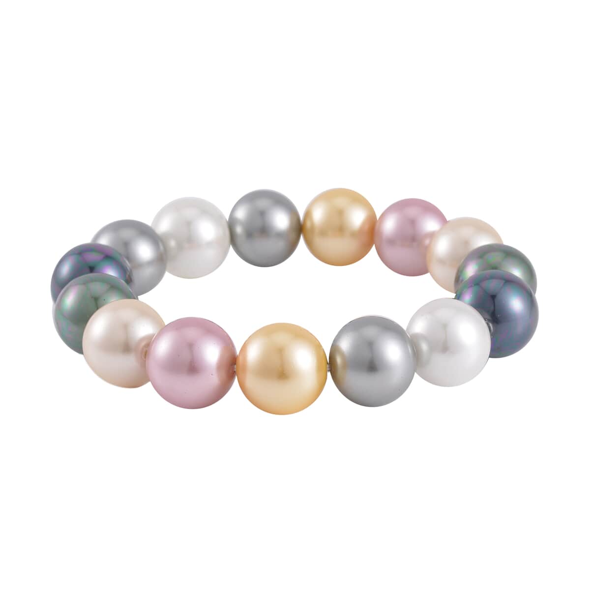 Multi Color Shell Pearl Stretch Bracelet and Earrings in Silvertone image number 2