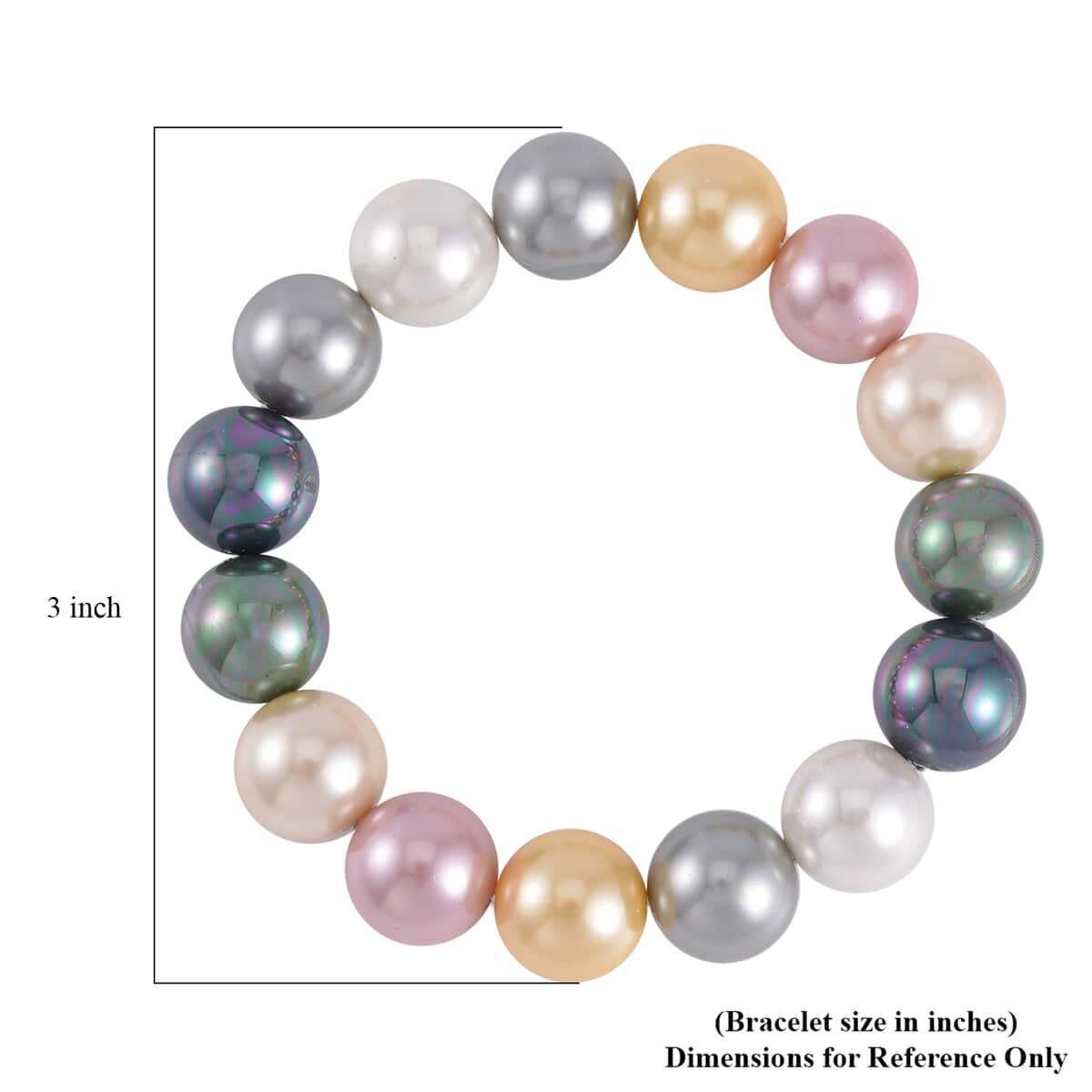 Multi Color Shell Pearl Stretch Bracelet and Earrings in Silvertone image number 3