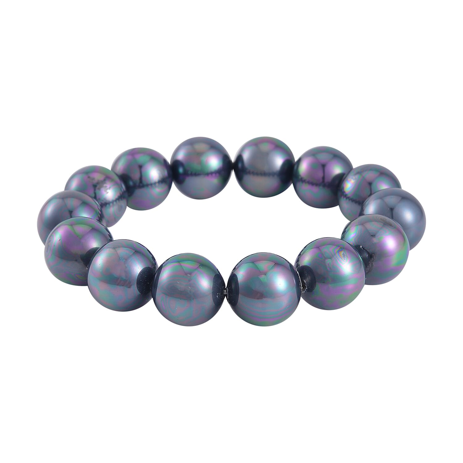 Tahitian Color Shell Pearl Stretch Bracelet and Earrings in Silvertone