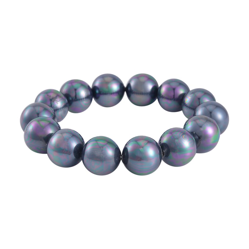 Tahitian Color Shell Pearl Stretch Bracelet and Earrings in Silvertone