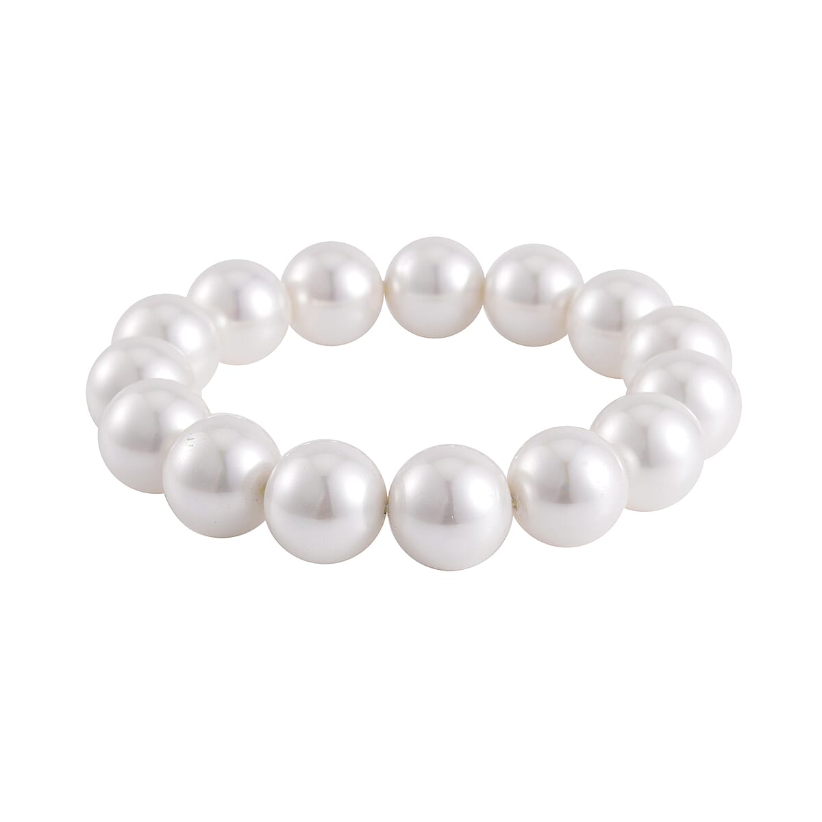 White Shell Pearl Stretch Bracelet and Earrings in Silvertone image number 2