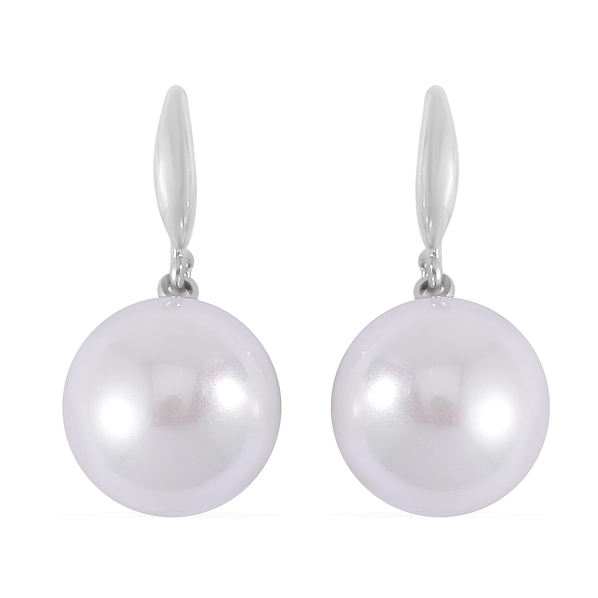 White Shell Pearl Stretch Bracelet and Earrings in Silvertone image number 4