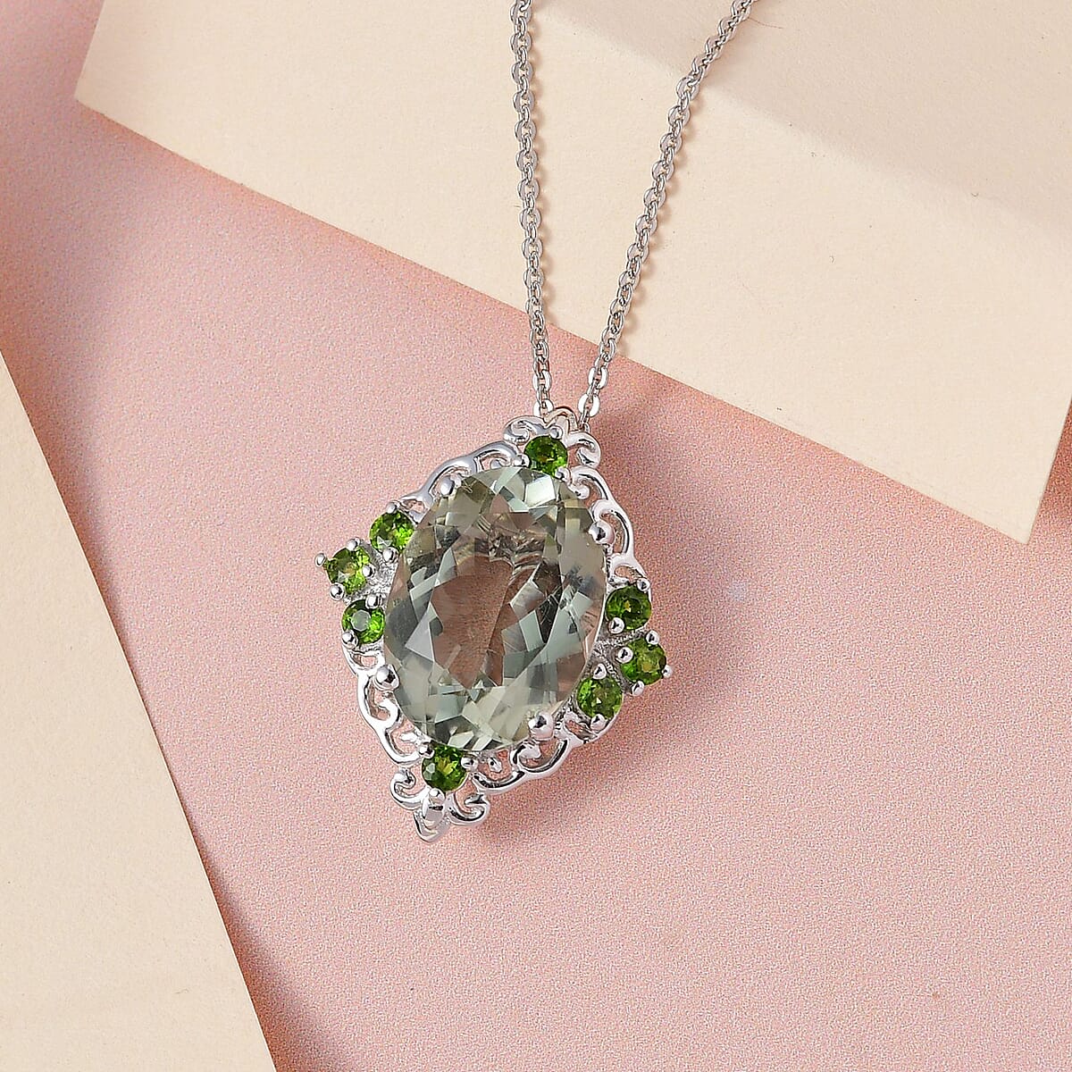 AAA Montezuma Prasiolite and Chrome Diopside Pendant Necklace 20 Inches in Platinum Over Sterling Silver 5.75 ctw image number 1