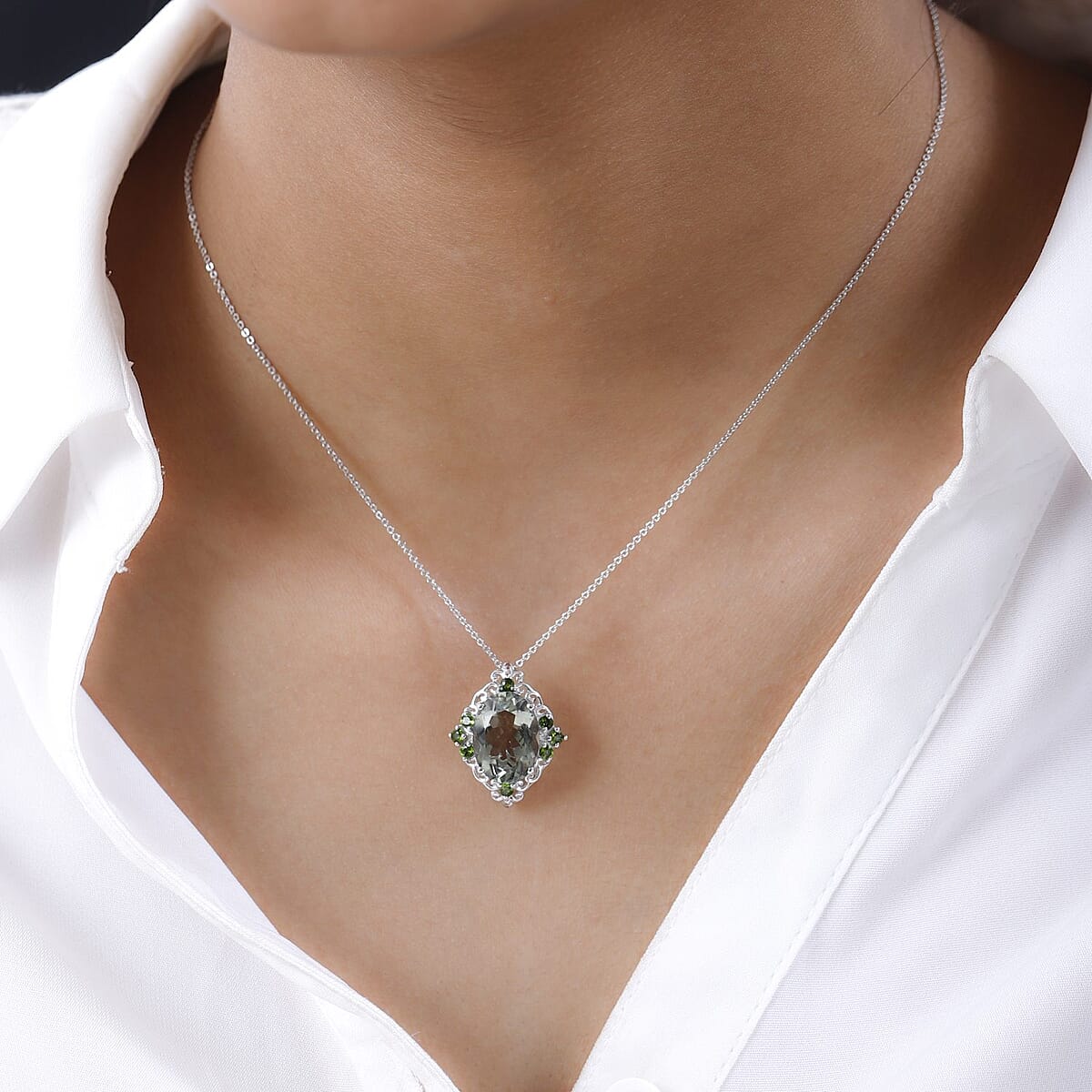 AAA Montezuma Prasiolite and Chrome Diopside Pendant Necklace 20 Inches in Platinum Over Sterling Silver 5.75 ctw image number 2