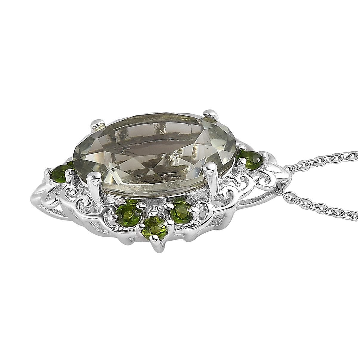 AAA Montezuma Prasiolite and Chrome Diopside Pendant Necklace 20 Inches in Platinum Over Sterling Silver 5.75 ctw image number 3