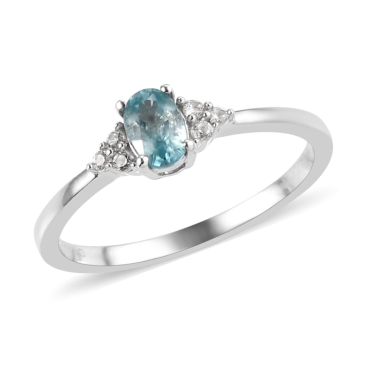 Premium Cambodian Blue Zircon, White Zircon Ring (Size 8.0) and Pendant in Platinum Over Sterling Silver 1.60 ctw image number 3