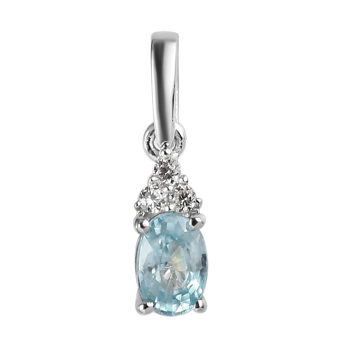 Premium Cambodian Blue Zircon, White Zircon Ring (Size 8.0) and Pendant in Platinum Over Sterling Silver 1.60 ctw image number 5