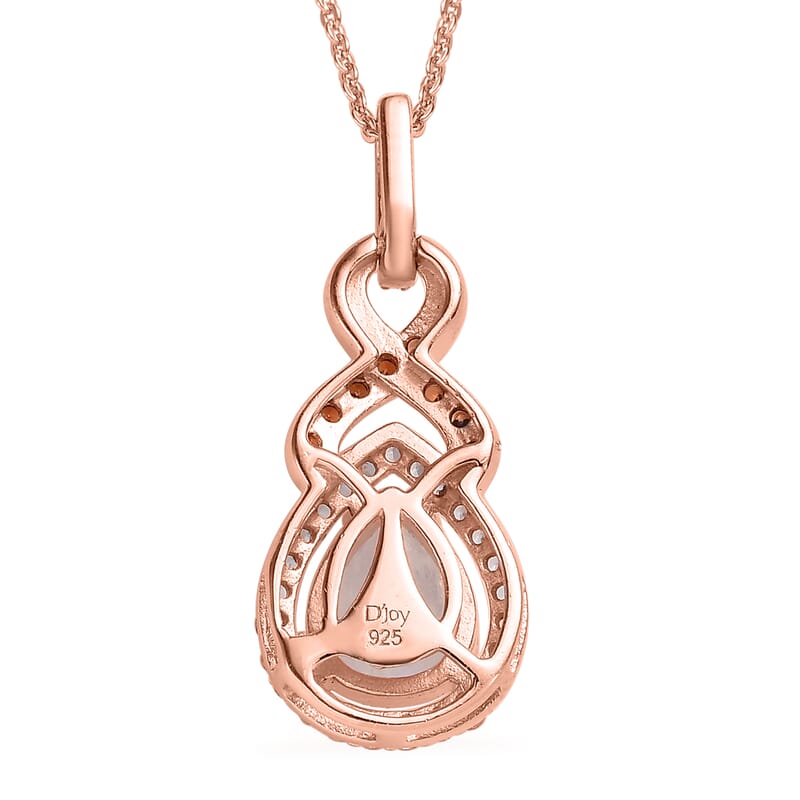 Premium Rainbow Moonstone, White and Brown Zircon Pendant Necklace 20 Inches in Vermeil Rose Gold Over Sterling Silver 2.15 ctw