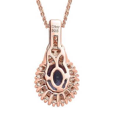 Tanzanite, Natural White and Champagne Diamond Pendant Necklace 20 Inches in Vermeil RG Over Sterling Silver 1.50 ctw
