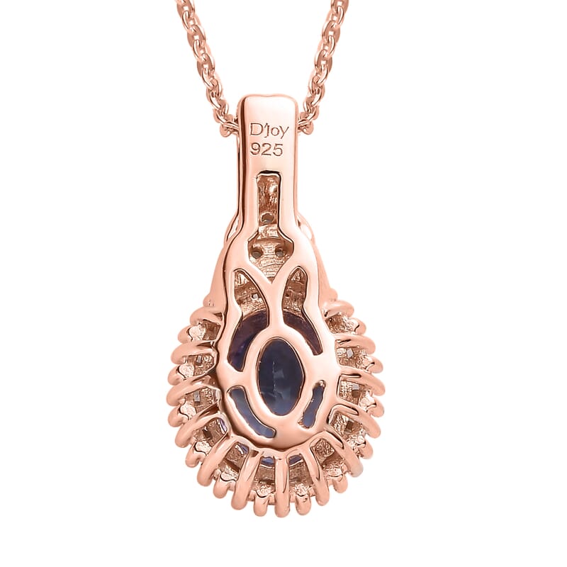 Tanzanite, Natural White and Champagne Diamond Pendant Necklace 20 Inches in Vermeil RG Over Sterling Silver 1.50 ctw