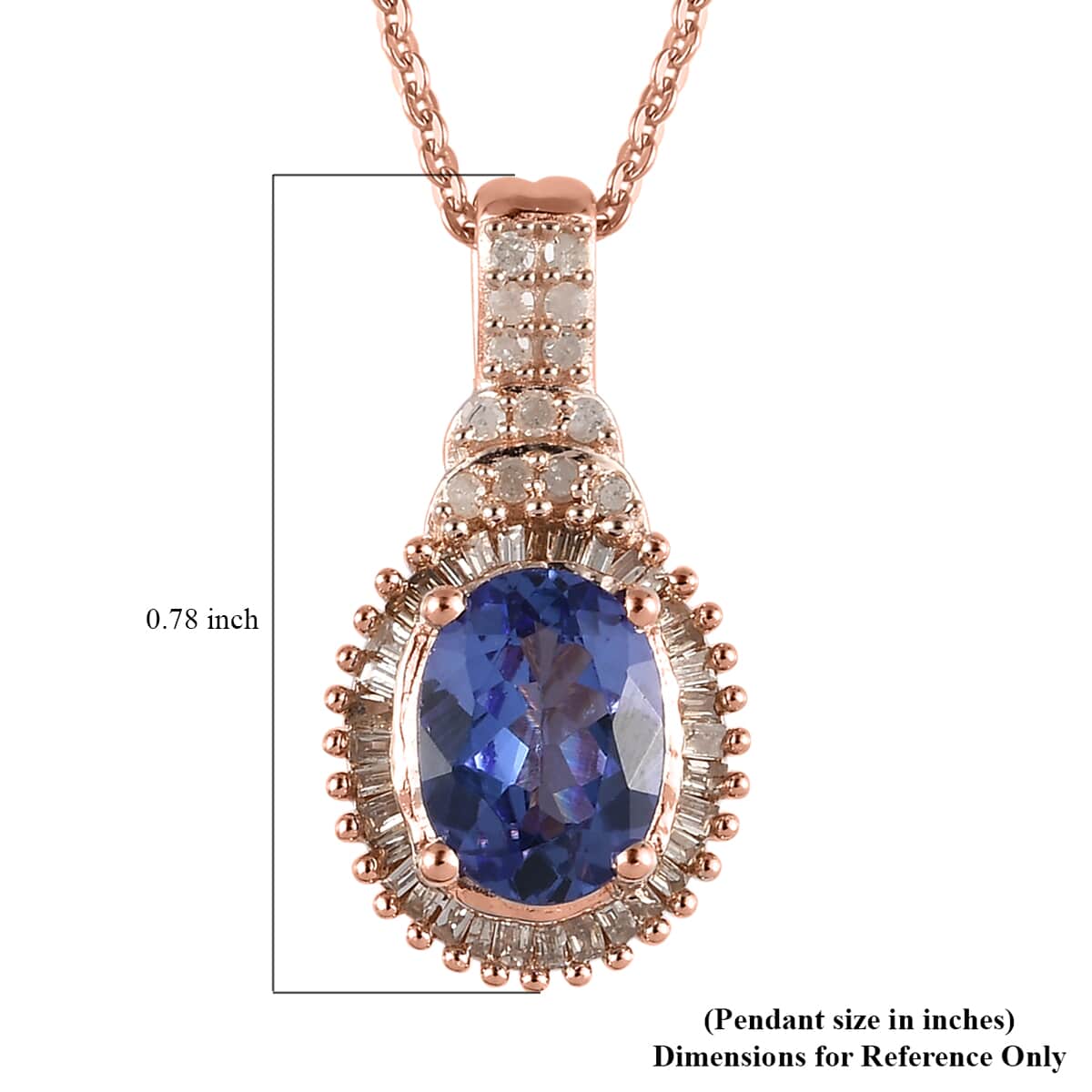 TLV Tanzanite, Natural White and Champagne Diamond (0.20 cts) Pendant Necklace (20 Inches) in Vermeil RG Over Sterling Silver (Delivery 5-7 Business Days) 1.50 ctw image number 6