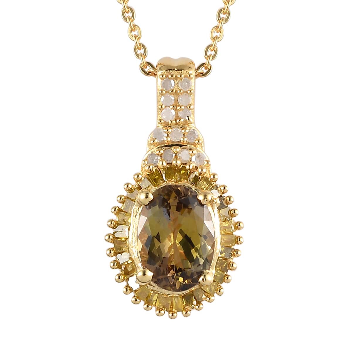 Golden Tanzanite, Yellow and Diamond Pendant Necklace 20 Inches in Vermeil Yellow Gold Over Sterling Silver 1.50 ctw image number 0