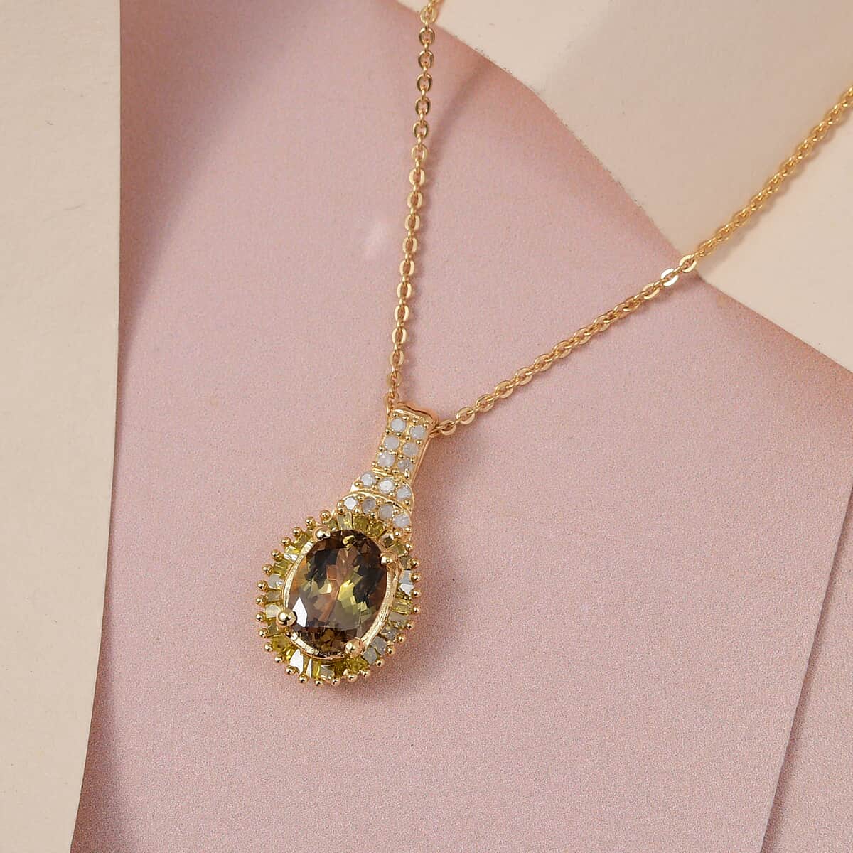 Golden Tanzanite, Yellow and Diamond Pendant Necklace 20 Inches in Vermeil Yellow Gold Over Sterling Silver 1.50 ctw image number 1