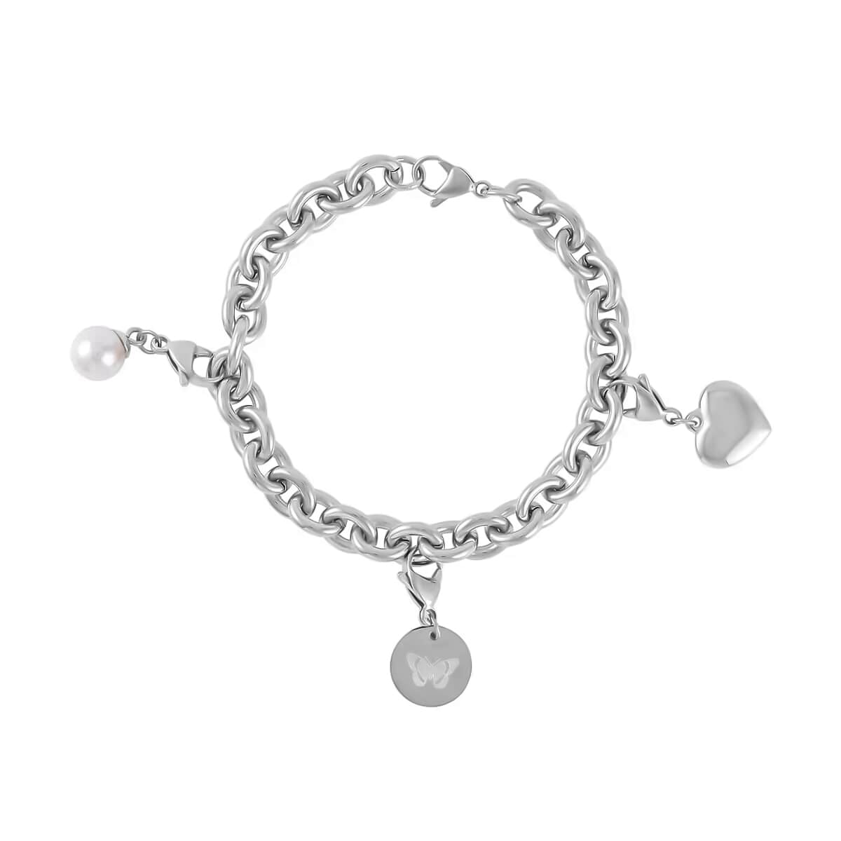 Stainless Steel Natural White Shell Pearl Bracelet Earrings Necklace Jewelry Set - Picture 5 of 9