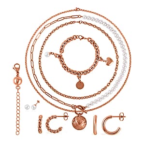 EverTrue White Shell Pearl Jewelry, 3 Pearl Earrings, 3 Pearl Necklaces (16, 18, 20 Inch Necklace), 1 Pearl Bracelet, 3 Charms and 1 Magnetic Extender, ION Plated RG Stainless Steel Jewelry Set