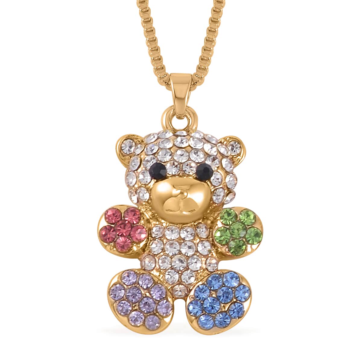 Multi Color Austrian Crystal Teddy Bear Necklace 20 Inches and Earrings in Goldtone image number 2