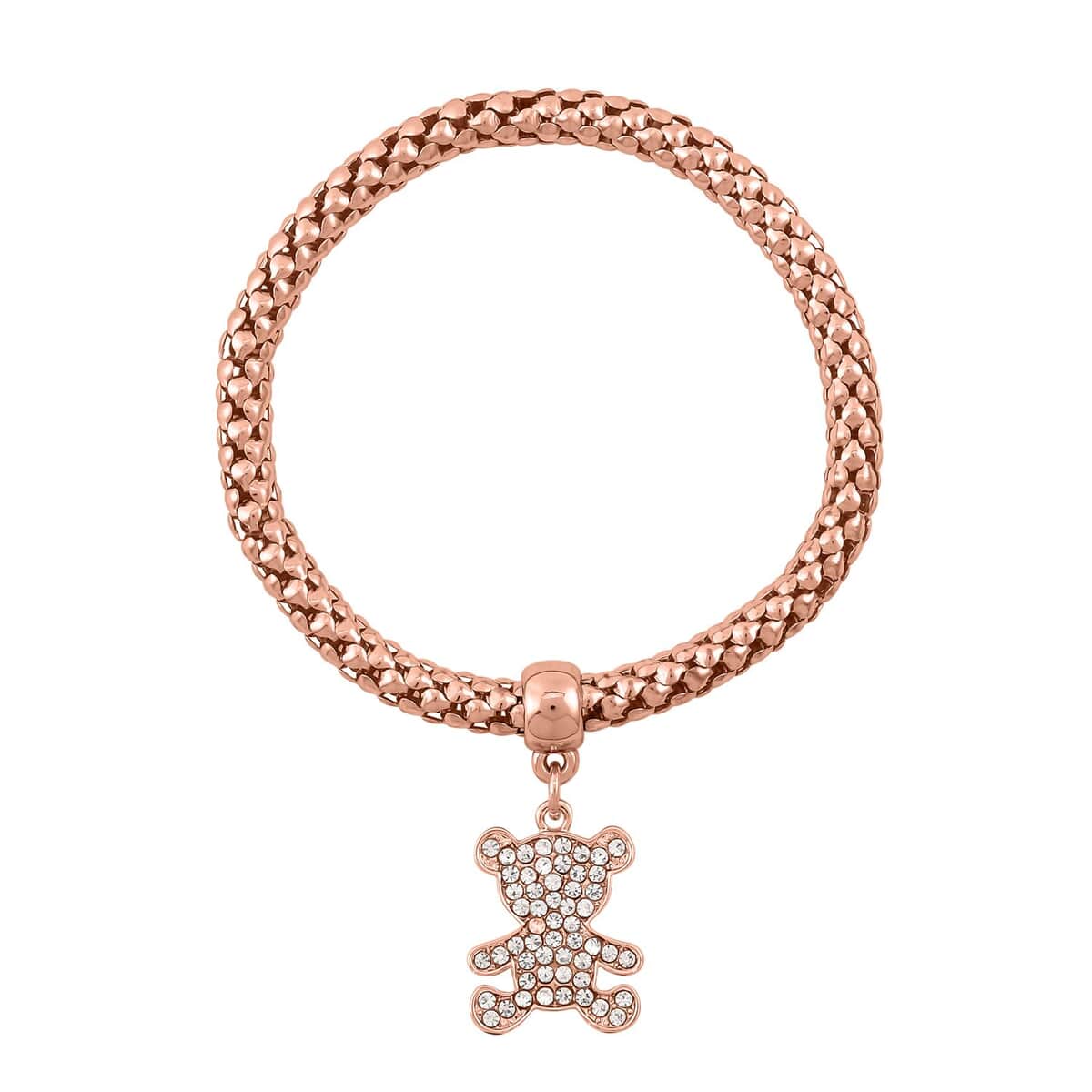 Set of 3 Austrian Crystal Pave Stretch Bracelet with Charm in Goldtone, Rosetone and Silvertone image number 2