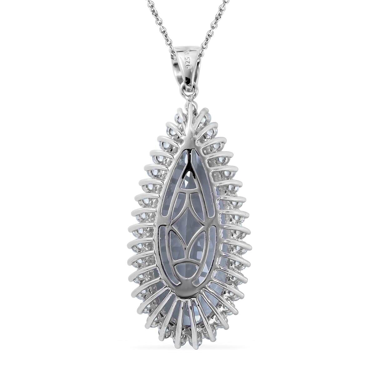 AAA Montezuma Prasiolite and White Zircon Halo Pendant Necklace 18 Inches in Platinum Over Sterling Silver 32.10 ctw image number 3