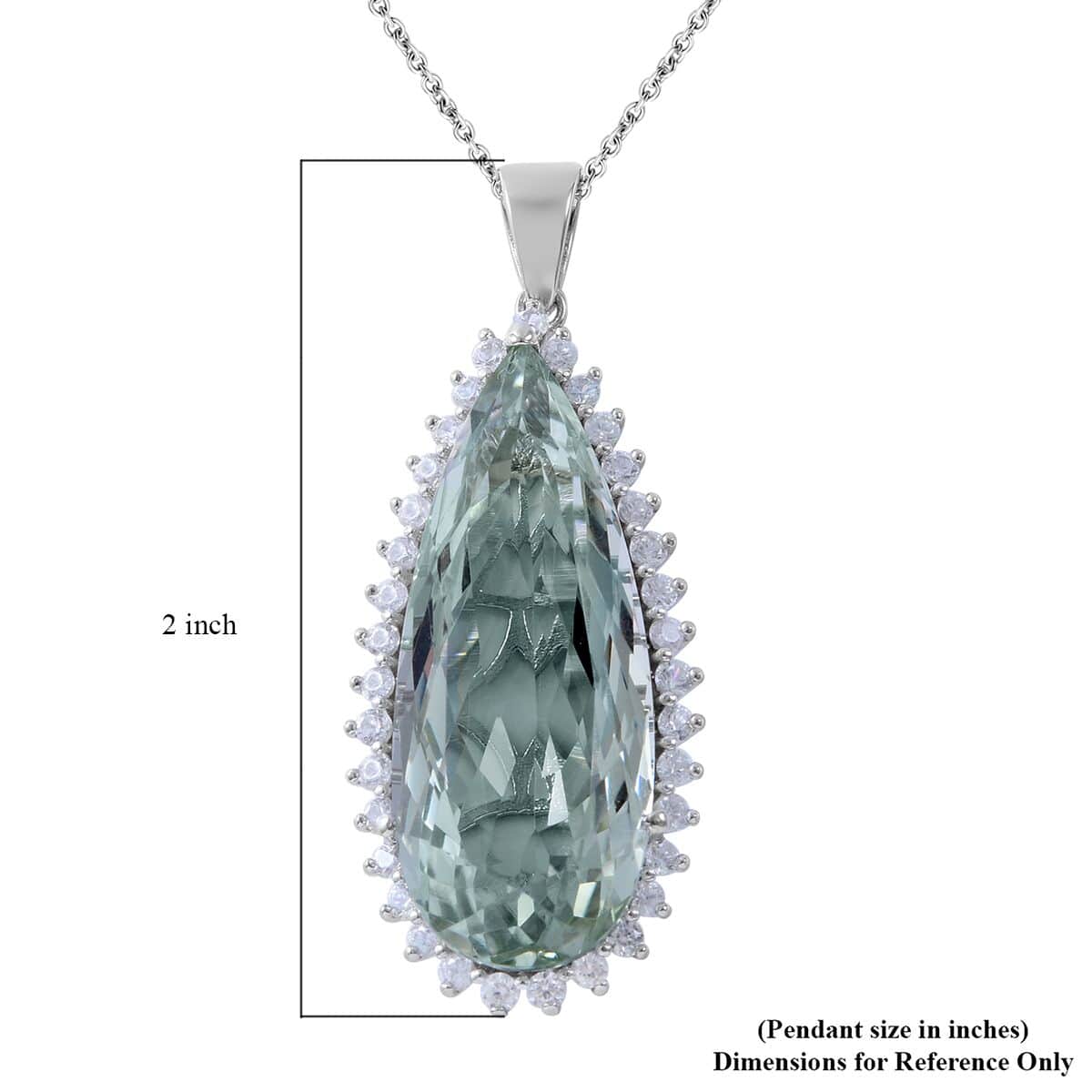 AAA Montezuma Prasiolite and White Zircon Halo Pendant Necklace 18 Inches in Platinum Over Sterling Silver 32.10 ctw image number 5