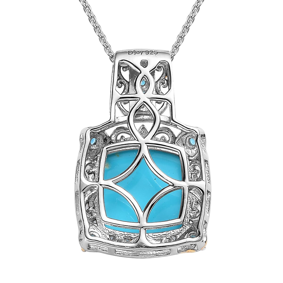 Sleeping Beauty Turquoise and Malgache Neon Apatite Pendant Necklace 20 Inches in Vermeil Yellow Gold and Platinum Over Sterling Silver 5.90 ctw