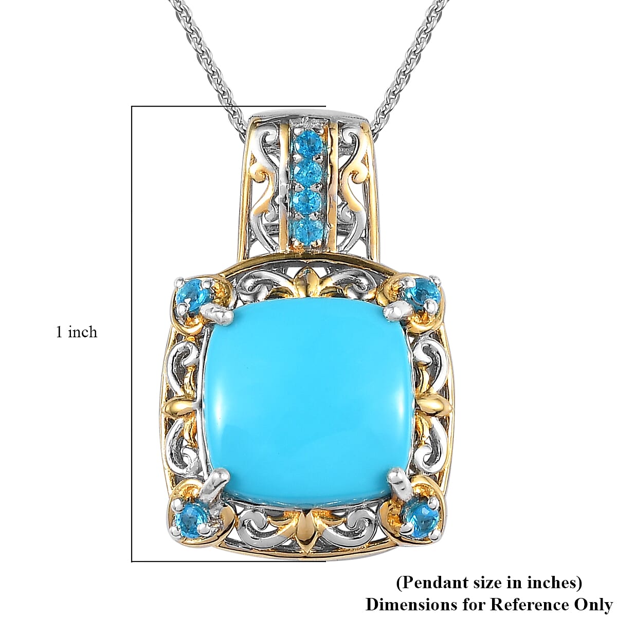 Sleeping Beauty Turquoise and Malgache Neon Apatite Pendant Necklace 20 Inches in Vermeil Yellow Gold and Platinum Over Sterling Silver 5.90 ctw