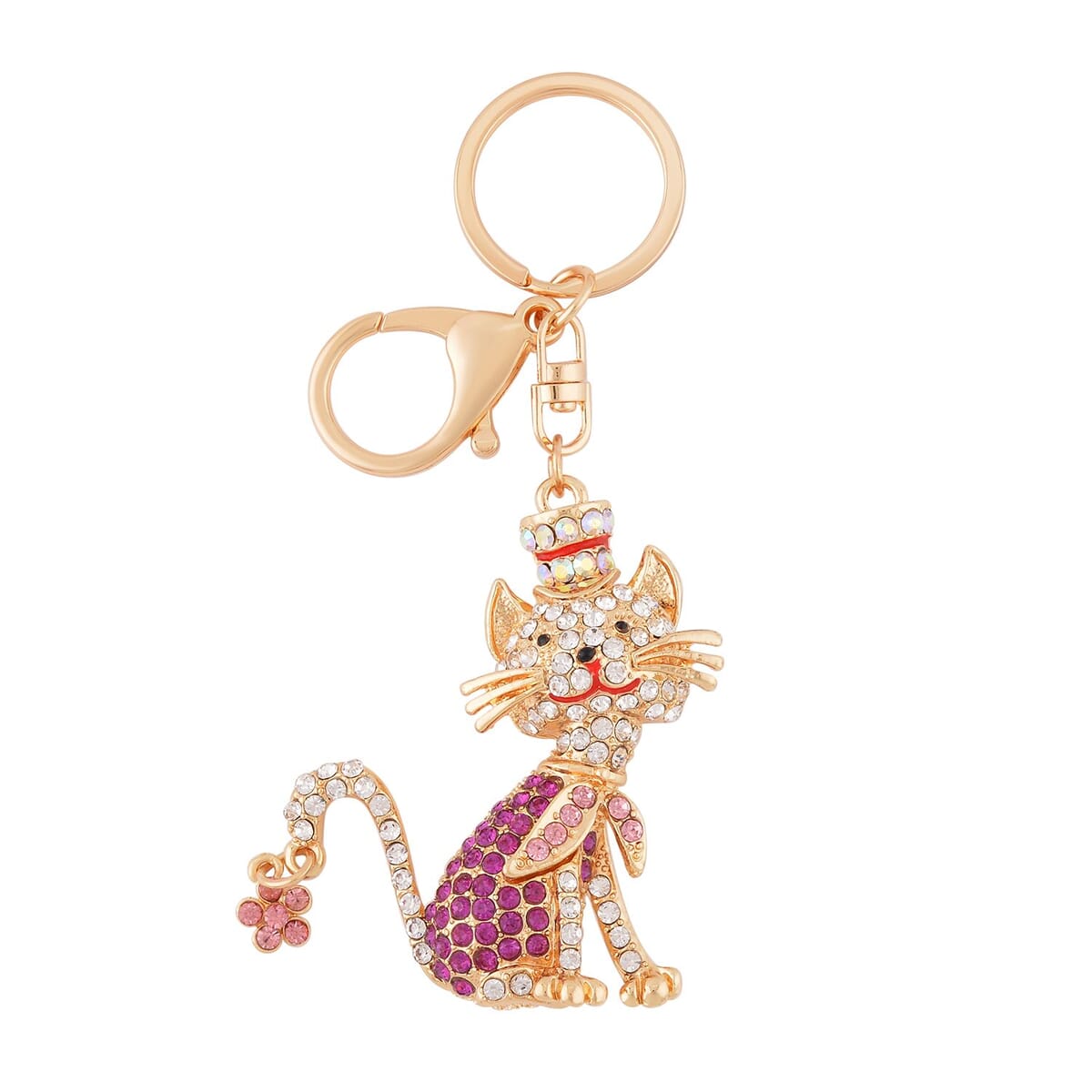 Set of 3 Multi Color Austrian Crystal, Enameled Panda, Cat and Shoes Keychain in Goldtone, Cute Keychains, Key Holders, Key Rings, Cool Keychains image number 2