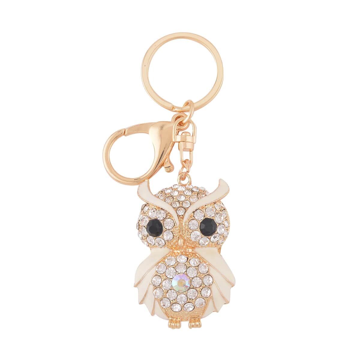 Set of 3 Multi Color Austrian Crystal, Enameled Owl, Cat and Tortoise Keychain in Goldtone, Cute Keychains, Key Holders, Key Rings, Cool Keychains image number 2