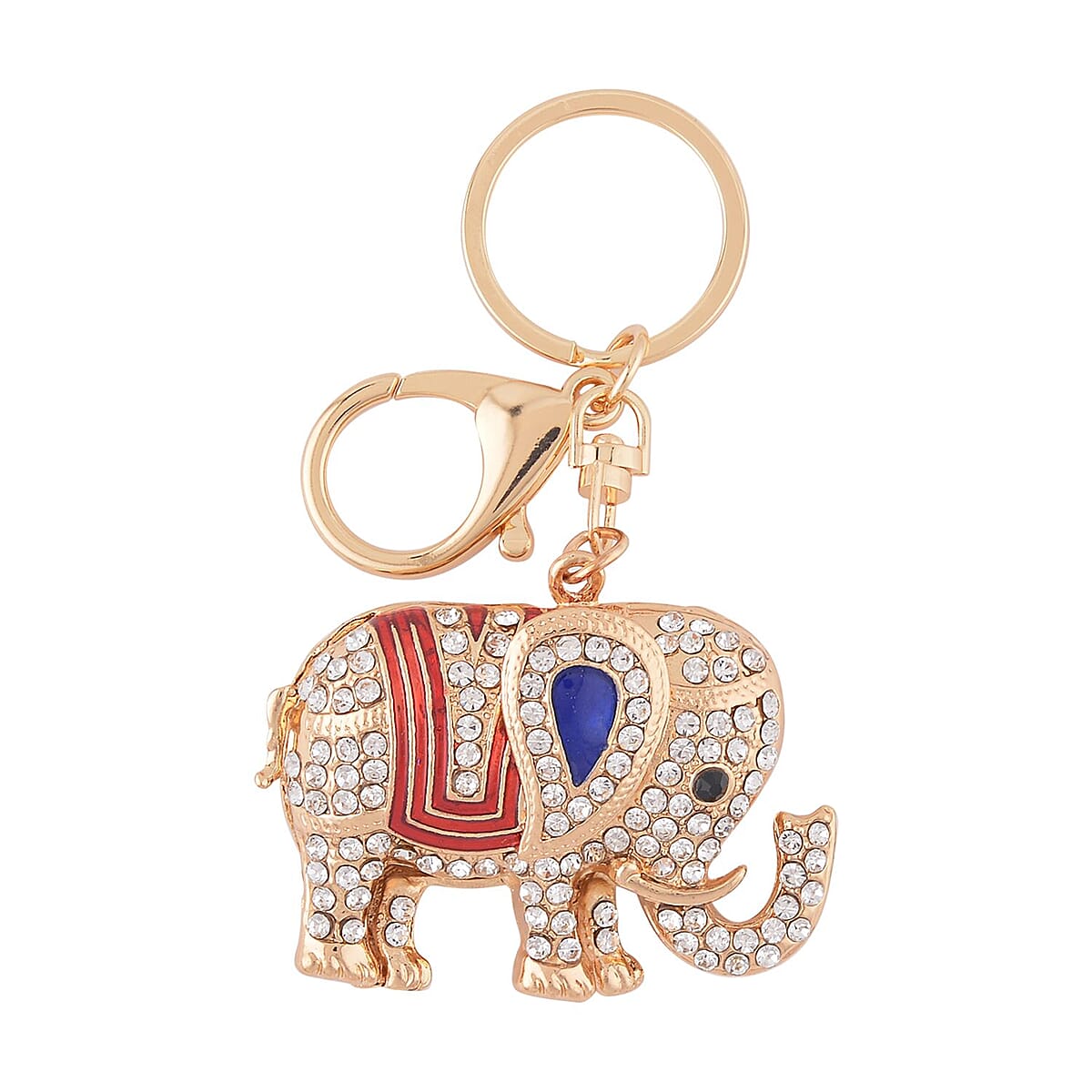 Set of 3 Multi Color Austrian Crystal, Enameled Elephant, Leopard and Angel Keychain in Goldtone, Cute Keychains, Key Holders, Key Rings, Cool Keychains image number 2