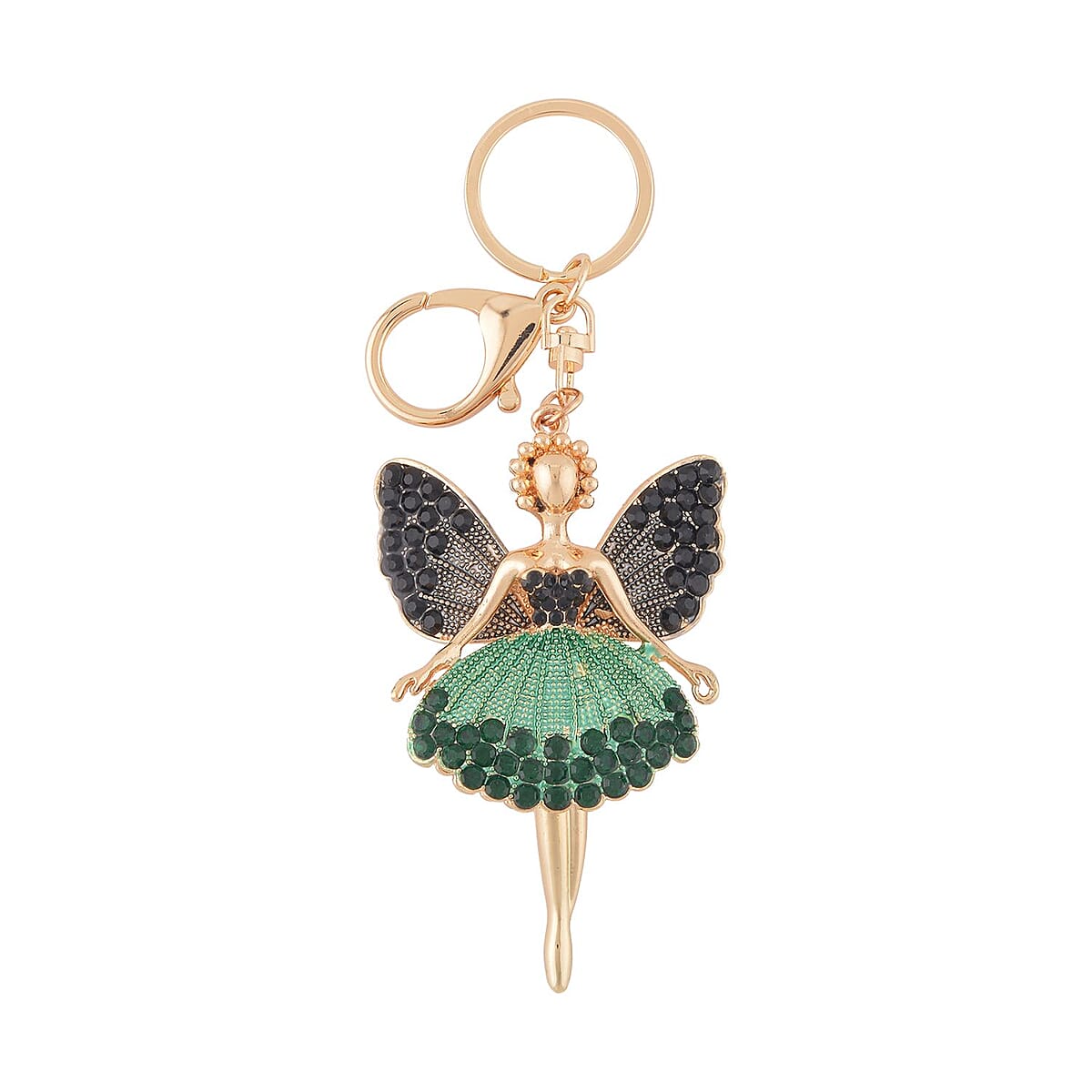 Set of 3 Multi Color Austrian Crystal, Enameled Elephant, Leopard and Angel Keychain in Goldtone, Cute Keychains, Key Holders, Key Rings, Cool Keychains image number 4